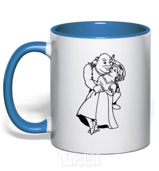 Mug with a colored handle Shrek and Fiona royal-blue фото