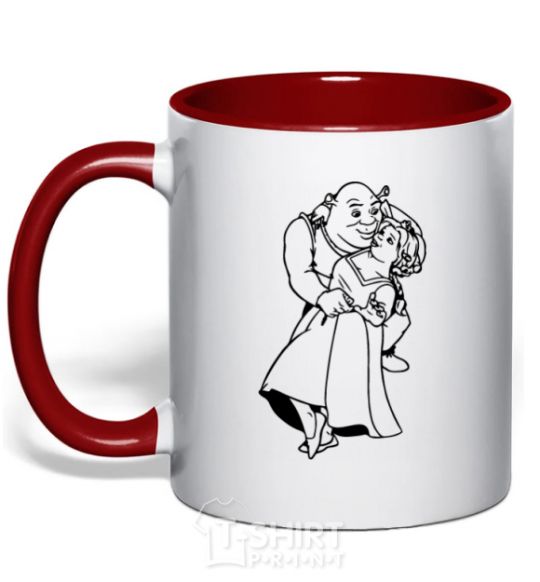 Mug with a colored handle Shrek and Fiona red фото