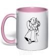 Mug with a colored handle Shrek and Fiona light-pink фото