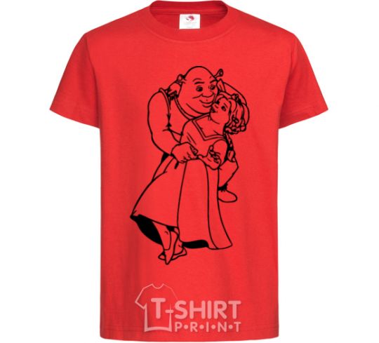 Kids T-shirt Shrek and Fiona red фото