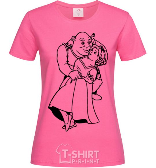 Женская футболка Шрек и Фиона Ярко-розовый фото