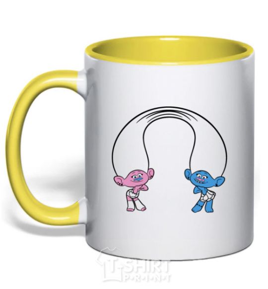 Mug with a colored handle Satinka and Cinelka yellow фото