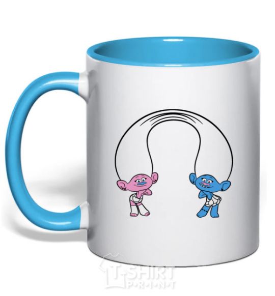 Mug with a colored handle Satinka and Cinelka sky-blue фото