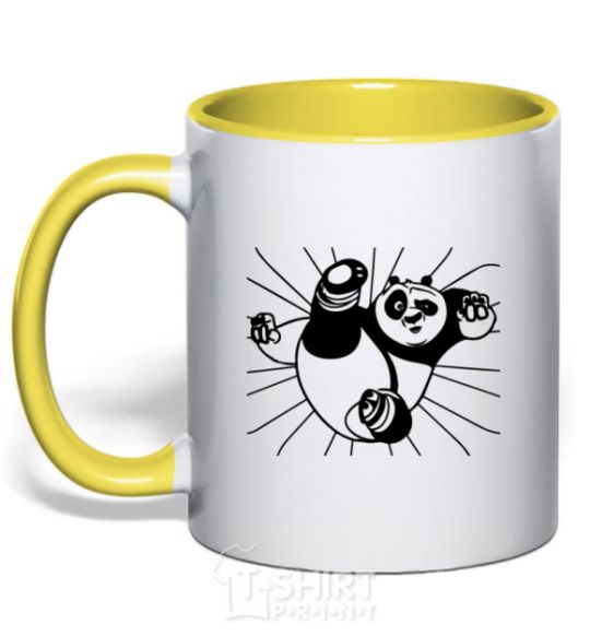 Mug with a colored handle Panda Po is attacking yellow фото