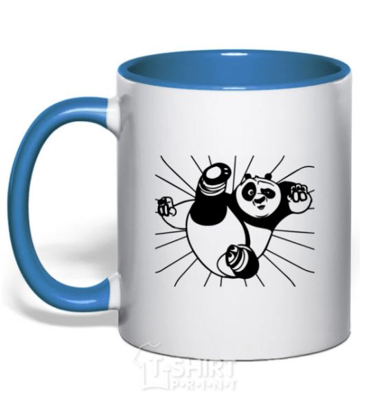 Mug with a colored handle Panda Po is attacking royal-blue фото