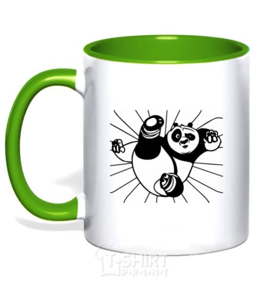 Mug with a colored handle Panda Po is attacking kelly-green фото