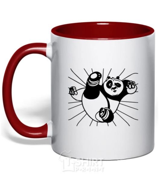 Mug with a colored handle Panda Po is attacking red фото