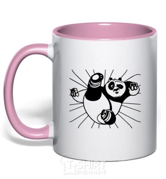 Mug with a colored handle Panda Po is attacking light-pink фото