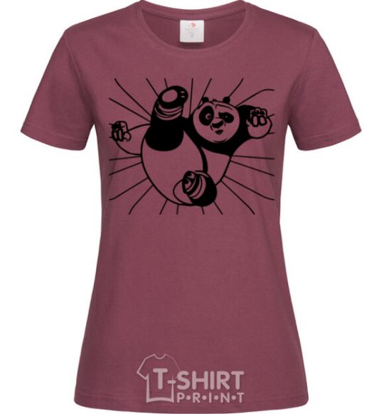 Women's T-shirt Panda Po is attacking burgundy фото