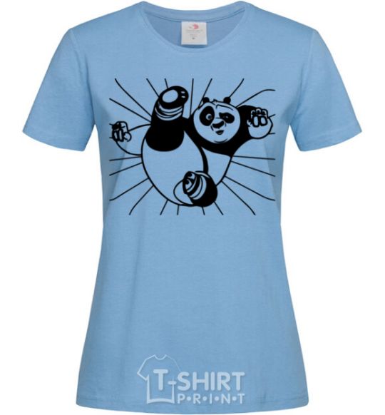 Women's T-shirt Panda Po is attacking sky-blue фото