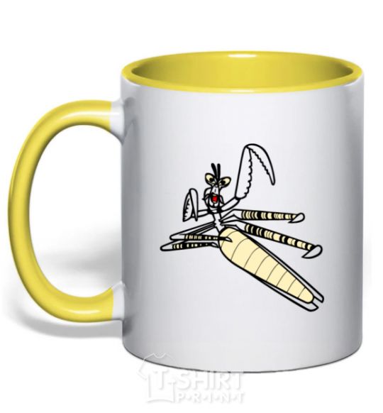 Mug with a colored handle Master Mantis yellow фото