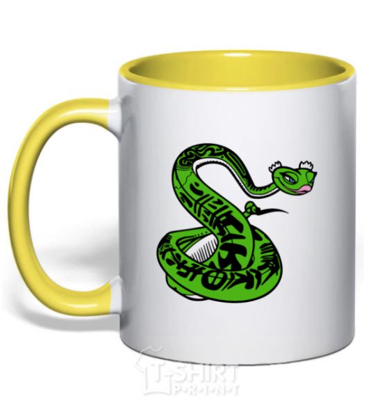 Mug with a colored handle Master Snake yellow фото