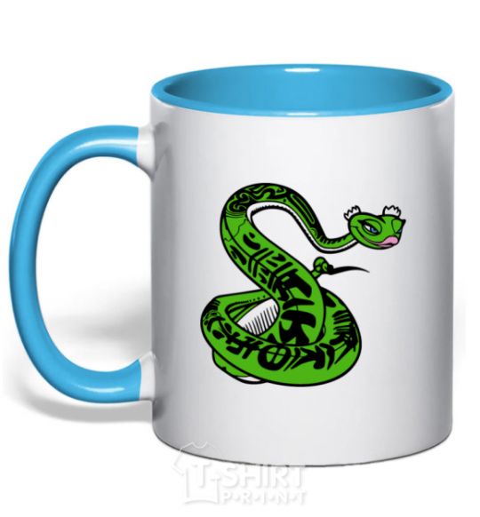 Mug with a colored handle Master Snake sky-blue фото