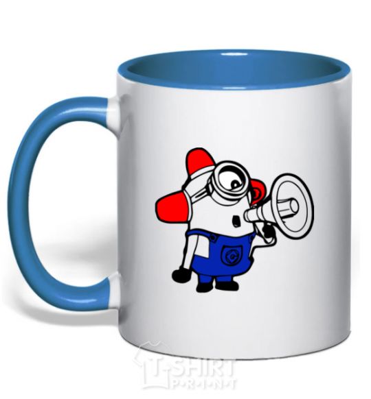 Mug with a colored handle Minion Attention royal-blue фото