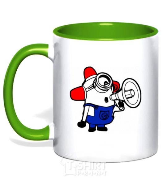 Mug with a colored handle Minion Attention kelly-green фото