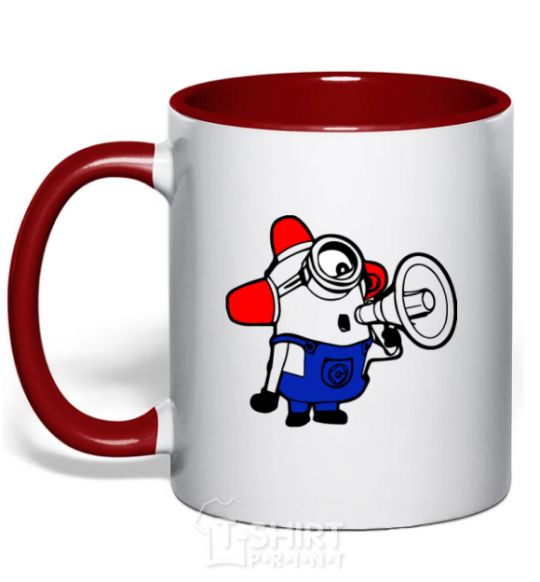 Mug with a colored handle Minion Attention red фото