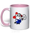 Mug with a colored handle Minion Attention light-pink фото