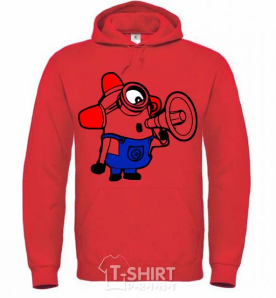 Men`s hoodie Minion Attention bright-red фото