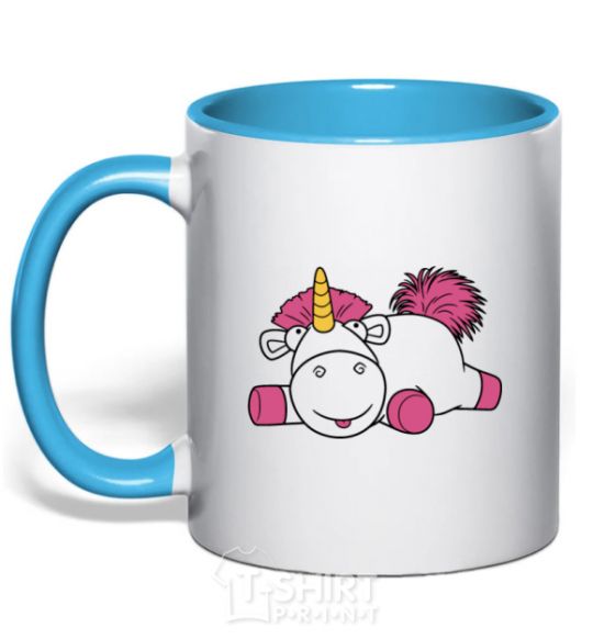 Mug with a colored handle Agnes the Unicorn sky-blue фото