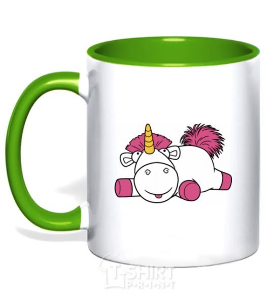 Mug with a colored handle Agnes the Unicorn kelly-green фото