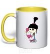 Mug with a colored handle Agnes with the unicorn yellow фото