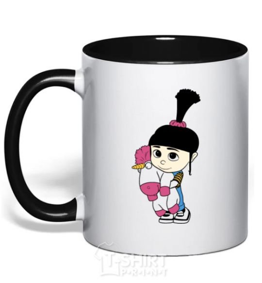 Mug with a colored handle Agnes with the unicorn black фото