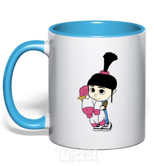 Mug with a colored handle Agnes with the unicorn sky-blue фото