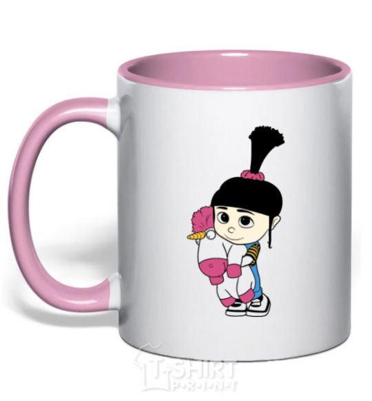 Mug with a colored handle Agnes with the unicorn light-pink фото