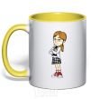 Mug with a colored handle Margot yellow фото