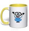 Mug with a colored handle A joyful minion yellow фото