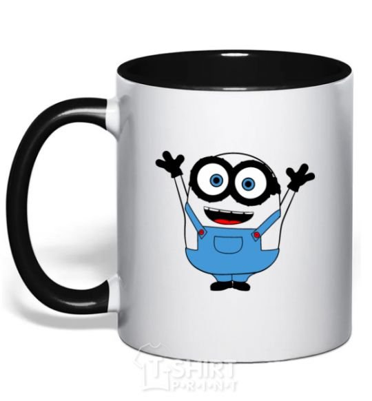 Mug with a colored handle A joyful minion black фото