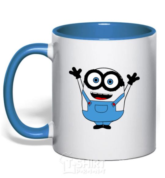 Mug with a colored handle A joyful minion royal-blue фото