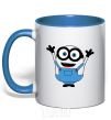 Mug with a colored handle A joyful minion royal-blue фото