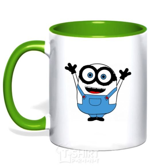 Mug with a colored handle A joyful minion kelly-green фото