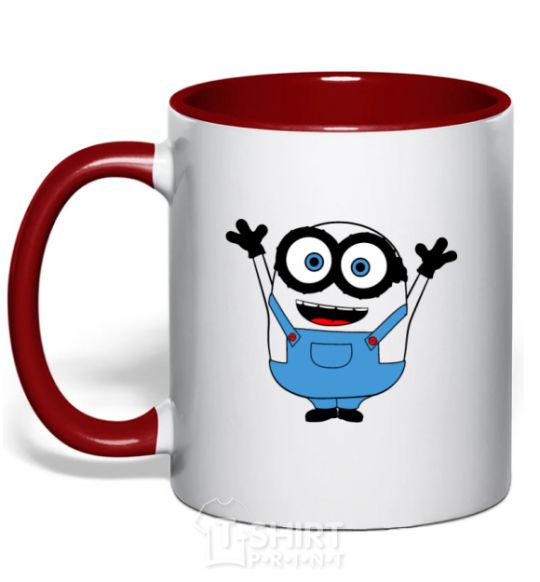 Mug with a colored handle A joyful minion red фото