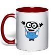 Mug with a colored handle A joyful minion red фото