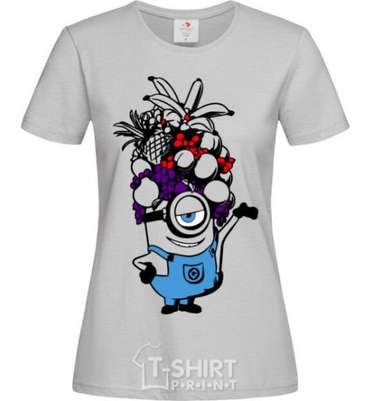 Women's T-shirt A minion with fruit grey фото