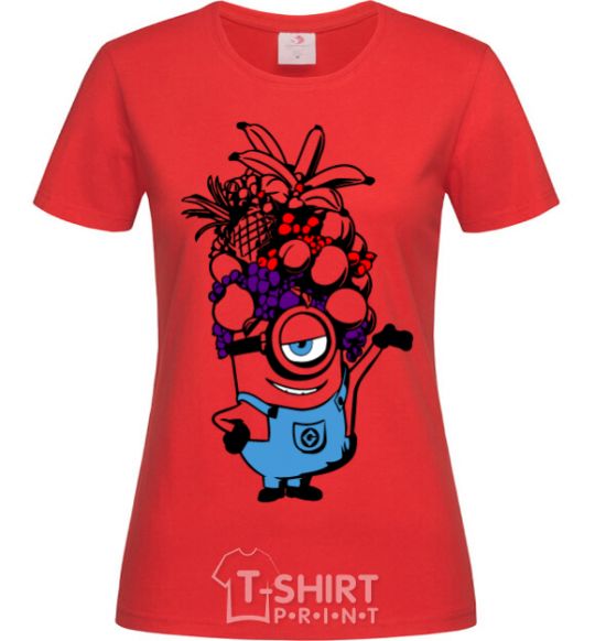 Women's T-shirt A minion with fruit red фото