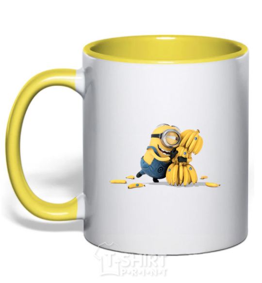 Mug with a colored handle A minion and a lot of bananas yellow фото