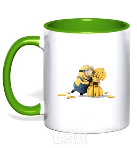 Mug with a colored handle A minion and a lot of bananas kelly-green фото