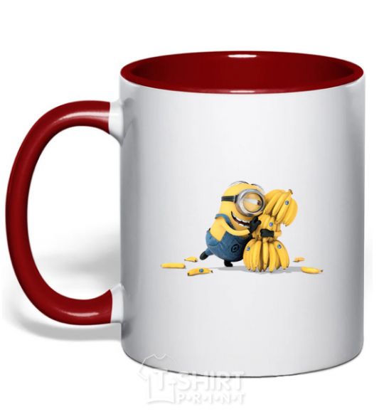 Mug with a colored handle A minion and a lot of bananas red фото