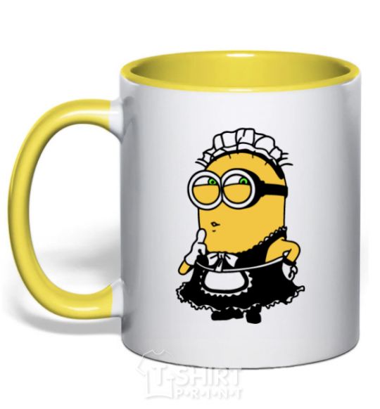 Mug with a colored handle Minion maid yellow фото