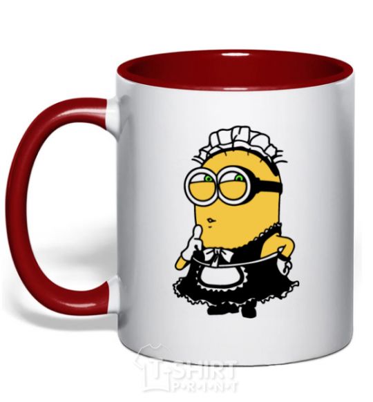 Mug with a colored handle Minion maid red фото