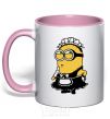 Mug with a colored handle Minion maid light-pink фото