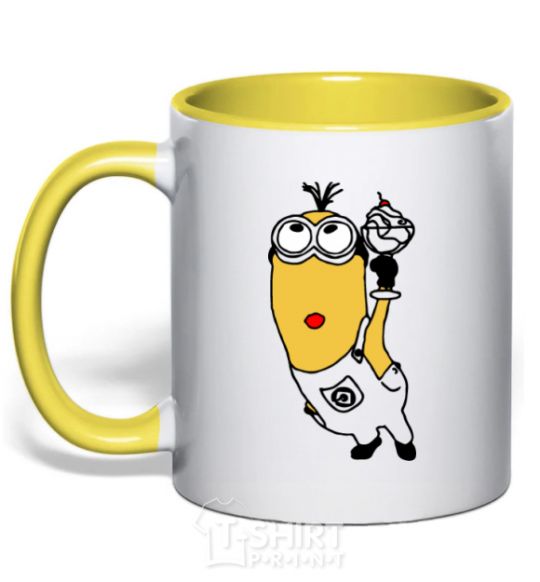 Mug with a colored handle Minion with walrus yellow фото