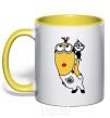 Mug with a colored handle Minion with walrus yellow фото