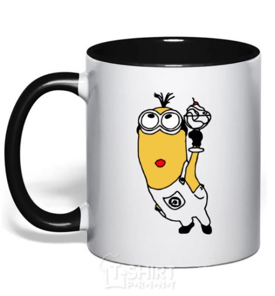Mug with a colored handle Minion with walrus black фото