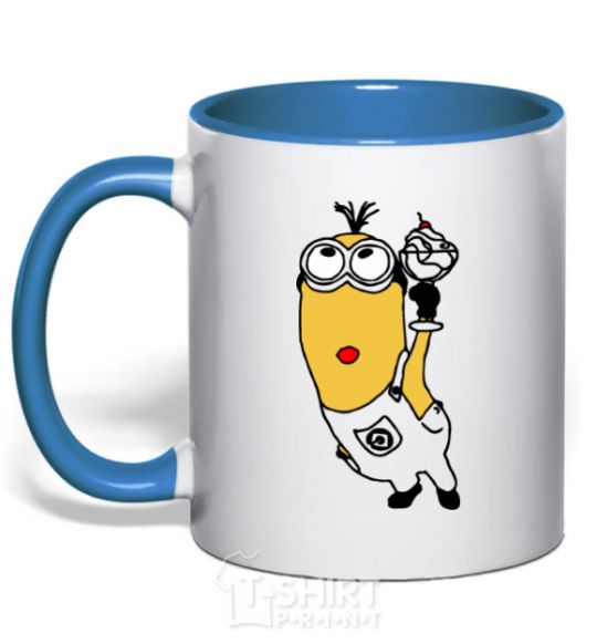 Mug with a colored handle Minion with walrus royal-blue фото
