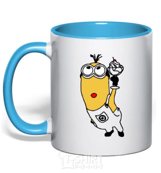 Mug with a colored handle Minion with walrus sky-blue фото