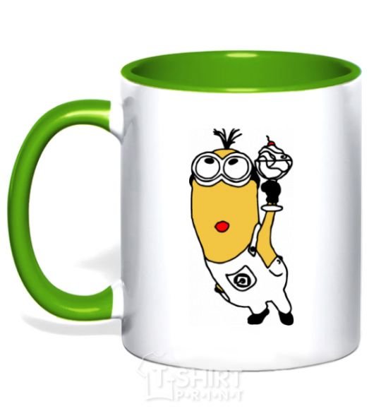 Mug with a colored handle Minion with walrus kelly-green фото